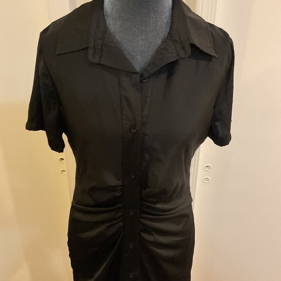 🧡 Short Sleeved Ruched Front Midi Shirt Dress - Picture 3 of 7